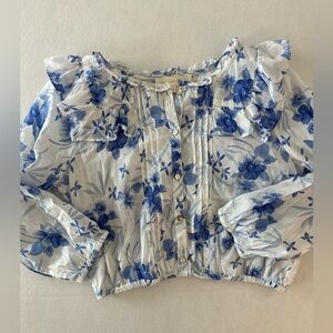 LoveShackFancy Blue Floral Cotton Blouse, Girls 12